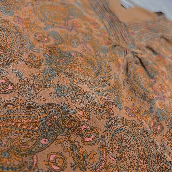 Charter Club Paisley Silk Blouse Pleated Multicolor Women's 8P Bohemian Retro - Picture 3 of 10